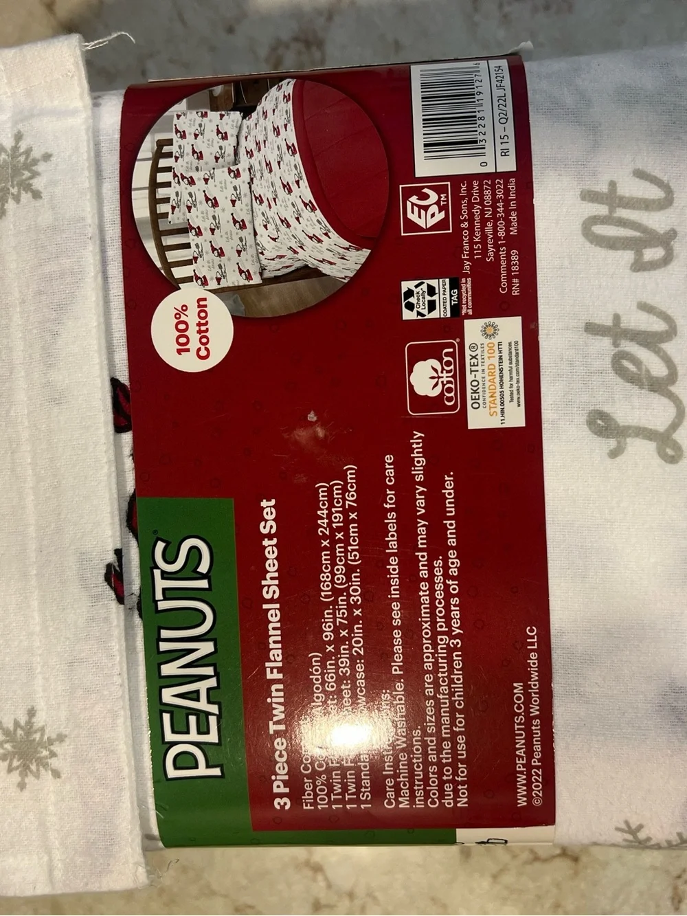 Peanuts White and Red Holiday Flannel Sheet Set